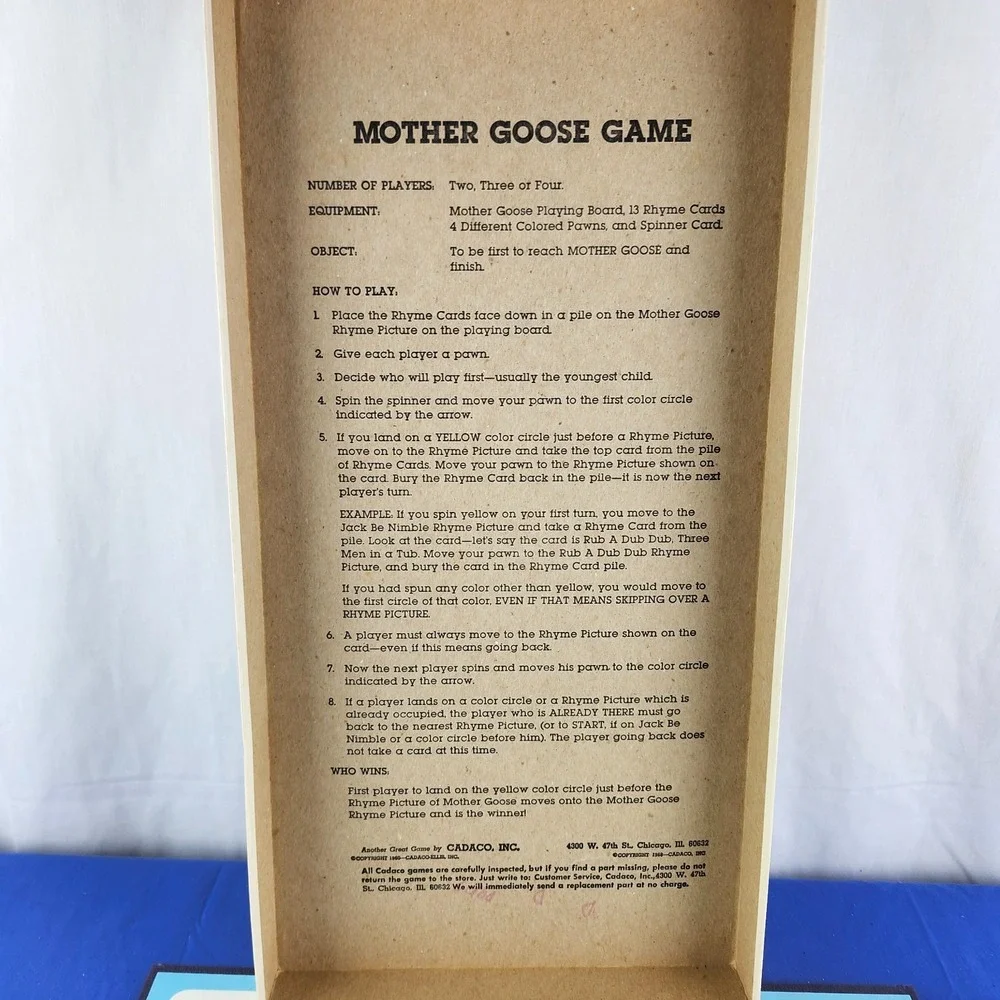 Vintage The Mother Goose Game‎ (1971) by Cadaco *Complete*